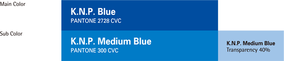 main color - K.N.P. Blue (pantone 2728 cvc), sub color - K.N.P. Medium Blue (pantone 360 cvc) K.N.P. Medium Blue (Transparency 40%)